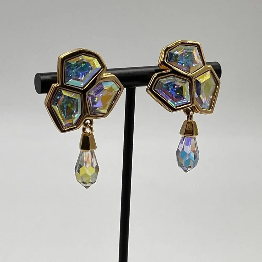 Swarovski Swan Vintage‎ Aurora Borealis Crystal Dangle Chandelier Stud Earrings